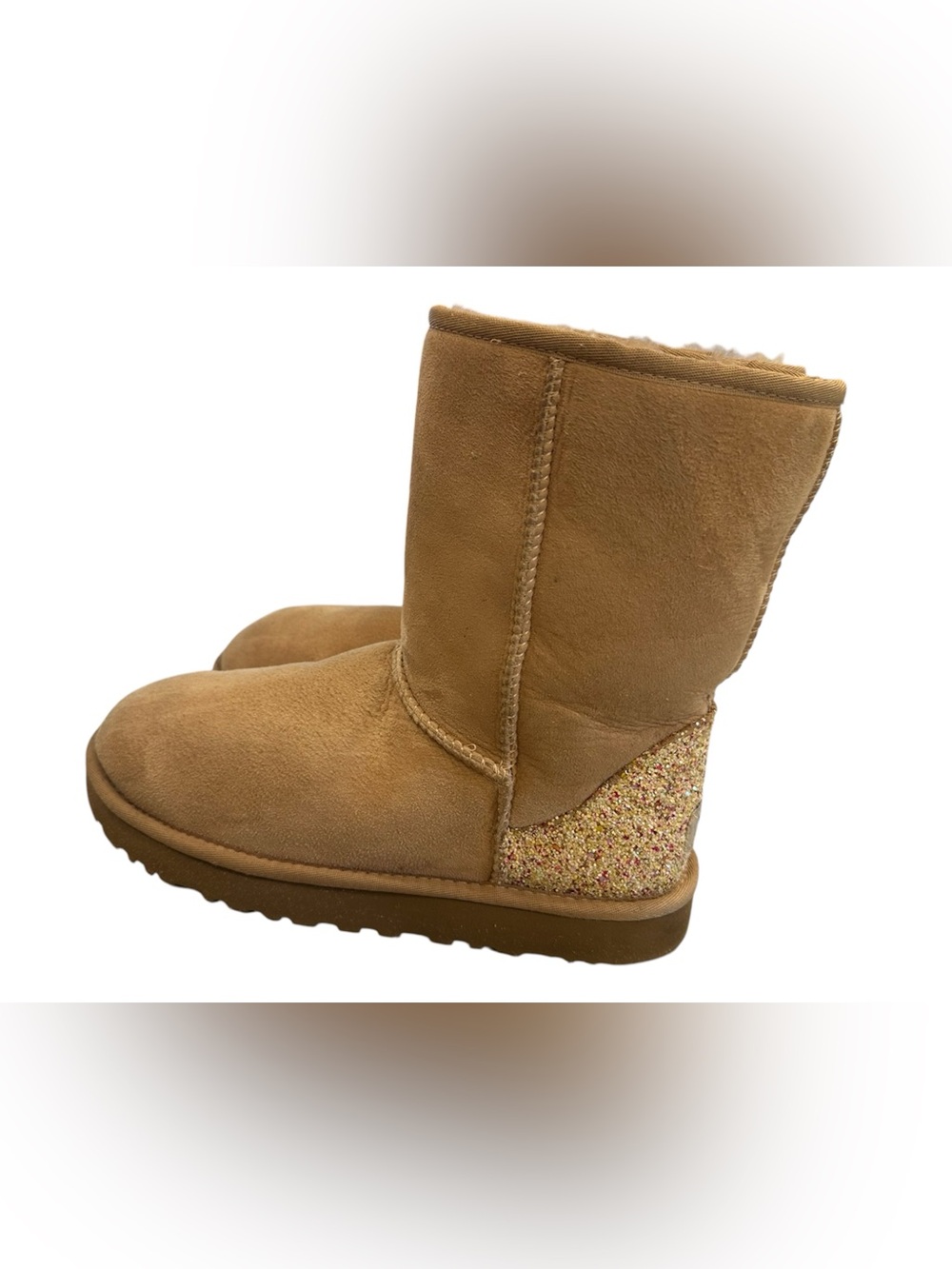 UGG Classic Short II Boots Chestnut Glitter Heel Women’s US 7 / EU 38